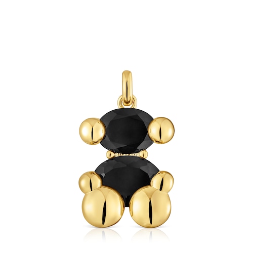 Colgante mediano motivo oso con baño de oro 18 kt sobre plata y ónix Color Bear