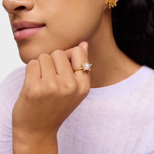18kt gold plating over silver Ring with cultured pearl TOUS Garden