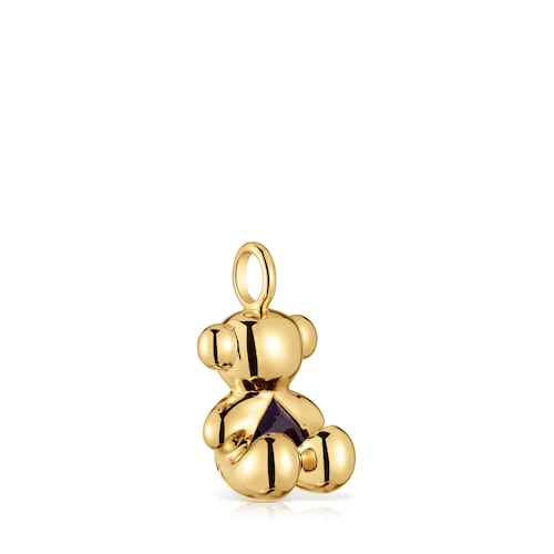 Colgante oso mediano con baño de oro 18 kt sobre plata y amatista Bold Bear