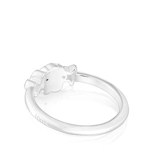 Silver Bold Motif Ring with an amazonite bear