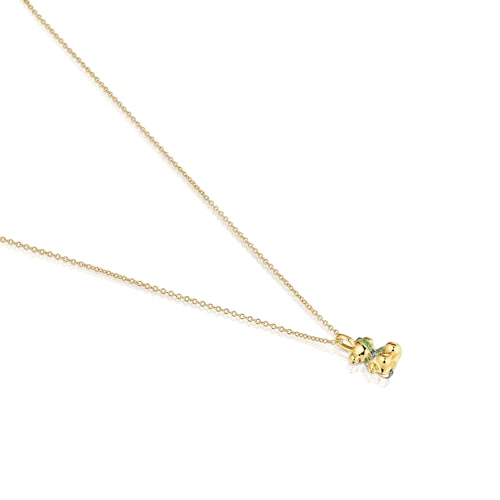 Collar mediano oso con baño de oro 18 kt sobre plata y cromodiópsido Lligat