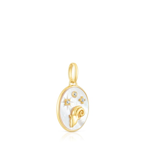 Colgante Aries con baño de oro 18 kt sobre plata, nácar y topacios TOUS Horoscope